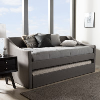 Baxton Studio CF8755-Grey-Day Bed Barnstorm Modern and Contemporary Grey Fabric Upholstered Daybed with Guest Trundle Bed